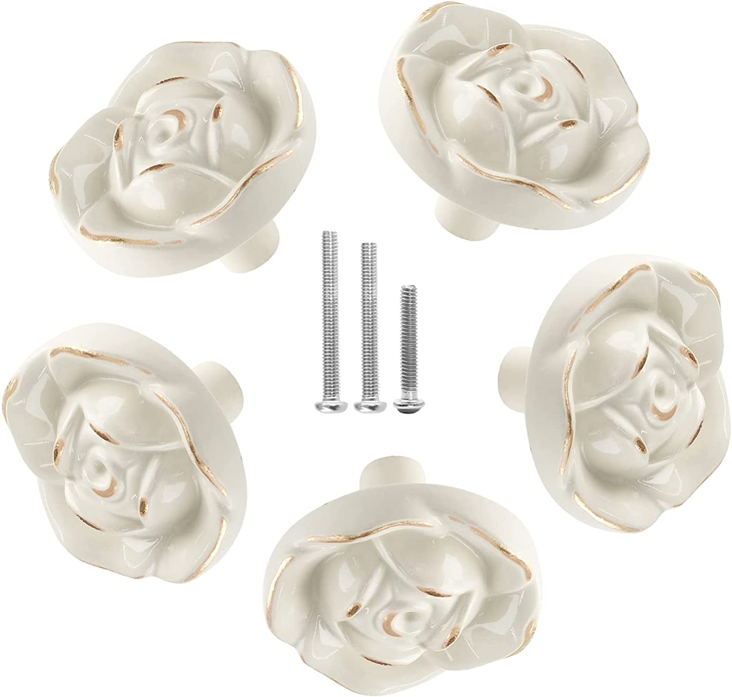 5 Pcs Rose Drawer Knobs Vintage Dresser Knobs Antique Rose Flower