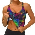 thumbnail image 4 of Haiem Bright Universe Pattern Womens Sports Bra - U Neck Padded Low Impact Yoga Bra Workout Crop Top Gym Moisture-Wicking Workout Vest -Large, 4 of 9
