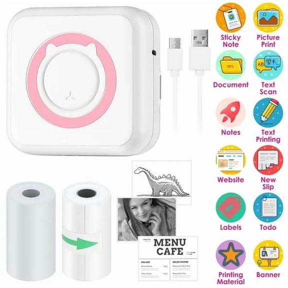 Pocket-Sized Wireless Thermal Printer - Portable Mini Sticker Maker, Rechargeable Inkless Photo Printer for Labels, Journals, Study Notes, Memos & Photos