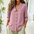 thumbnail image 4 of YTCAMLO 100%Cotton Button Down Shirts for Women Casual Cute Collared 3/4 Sleeve Dress Shirts Summer Lightweight Loose Blouses, 4 of 8