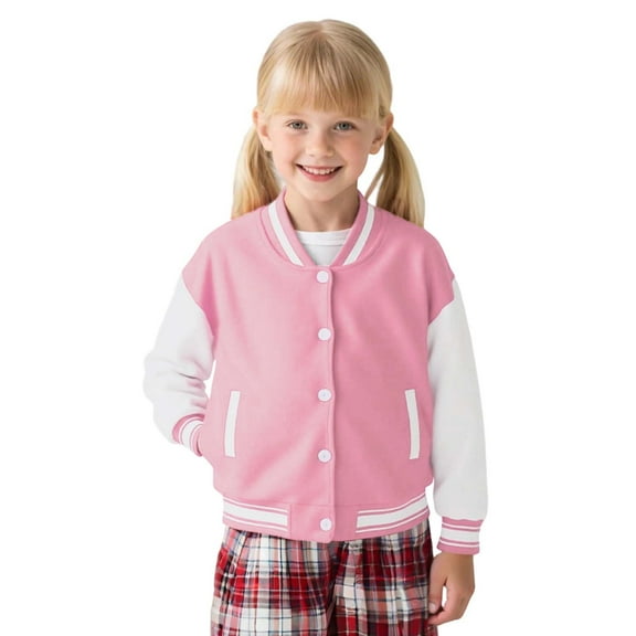 Curuila Toddler Kids Girls Coat Long Sleeve Color Block Crew Neck Baseball Jacket For Girls Spring Autumn Fashion Outerwear Size 18-24 Months