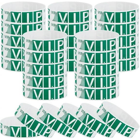 100Pcs Party Wristbands VIP Armbands Waterproof Lightweight Paper Event Bracelets Bulk Wristband Badges Events Admission Identification Arm Hand Labels Indexes for Clubs Concert Green