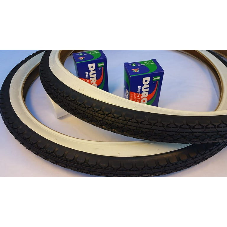 Duro Pair of Two 2 Diamond White Wall 26x2.125 Bicycle Tires with Two 2 Bicycle Inner Tubes for Beach Cruiser