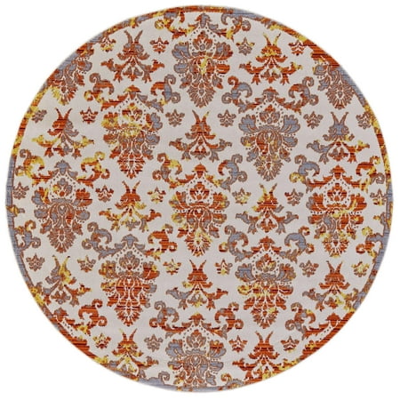 Undira Bright Contemporary Print Rug, Bright Orange/Yellow 8ft x 8ft Round
