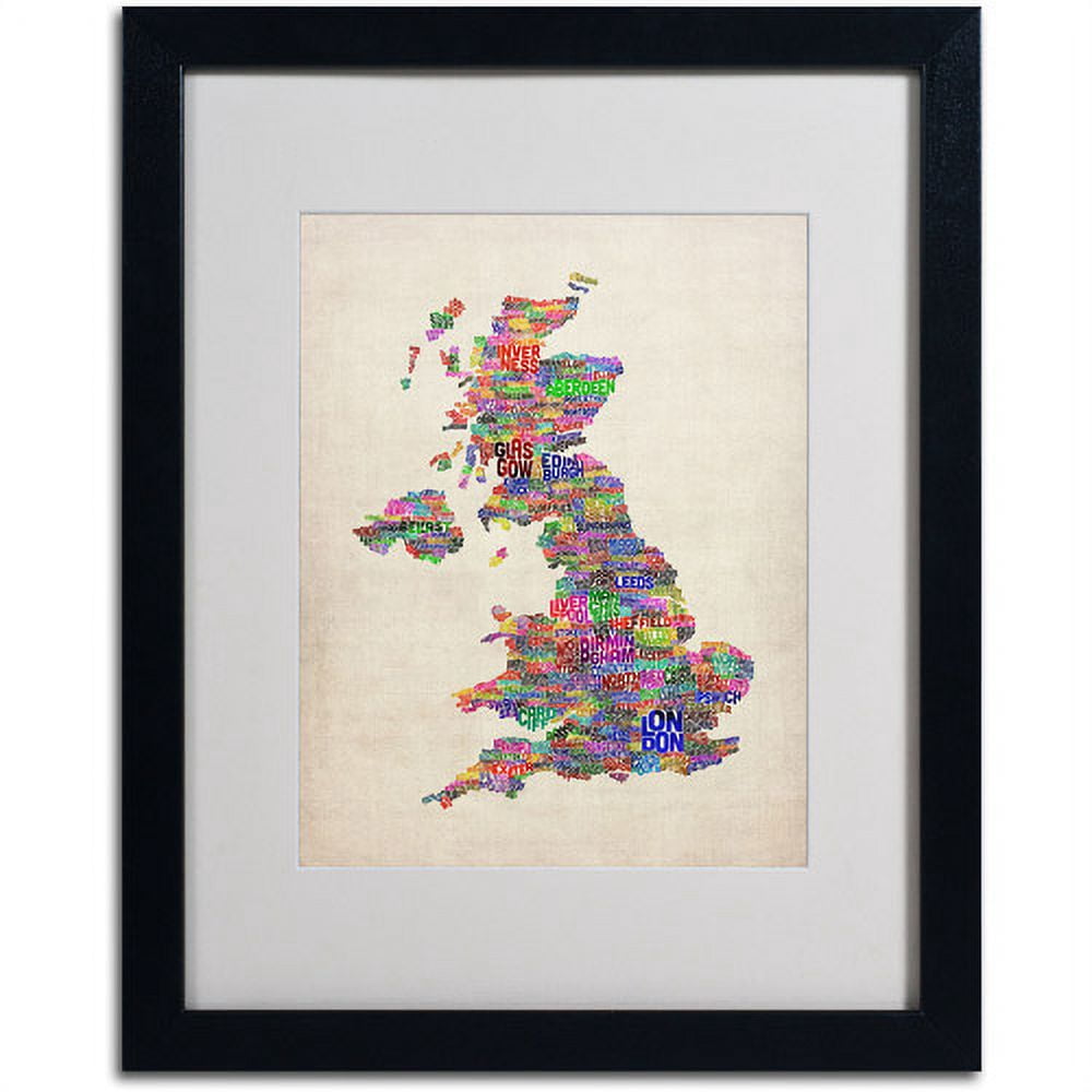 Trademark Fine Art "UK Cities Text Map" Matted Framed Art by Michael Tompsett