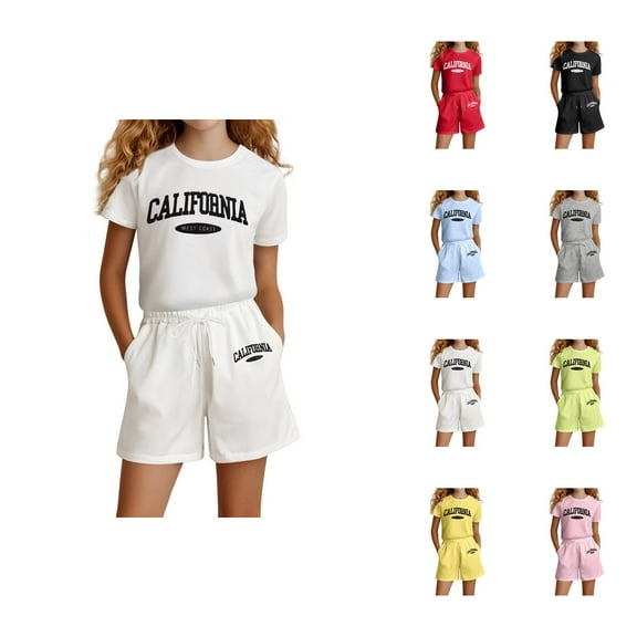 Girls Outfit Girls Clothing Sets Girls Fashion Letter Print Casual Loose Short Sleeve Suit(4 14 Ages)