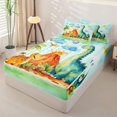 thumbnail image 2 of Metsweet Watercolor Dinosaur Zipper Twin Comforter Sets with Fitted Sheet and 2 Pillowcases, Cartoon Jungle Animal Zipper Bedding Set, Orange Green,4-Piece, 2 of 6