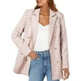 thumbnail image 2 of YDFCWXW Blazers for Womens Double Plaid Tweed Blazer Jacket Chic Notched Lapel Slim Office Coat Suits Pink, XXL, 2 of 9