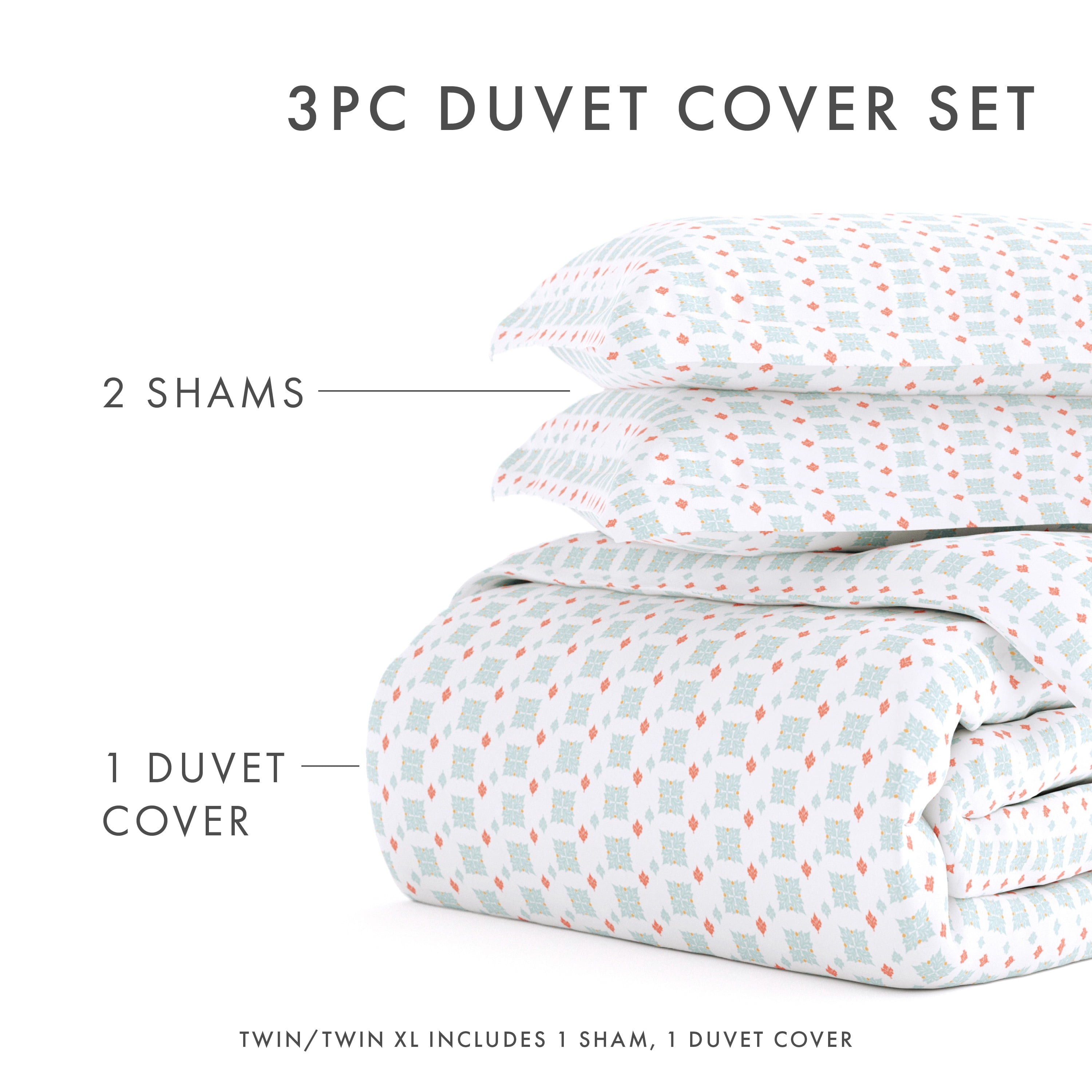 Noble Linens Aqua Lights in Blue Pattern 2-Piece Duvet Cover Set, Twin/TwinXL