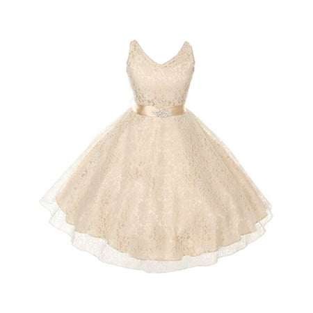 Brooches For Dresses - Good Girl Girls Champagne Lace Brooch Accent Junior Bridesmaid Dress