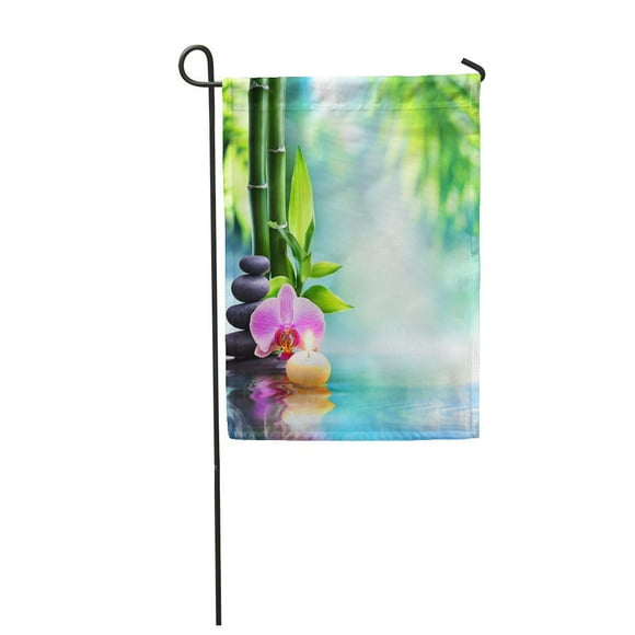 POGLIP Green Zen Spa Still Life Candle and Stone Bamboo in Nature on Water Orchid Garden Flag Decorative Flag House Banner 28x40 inch