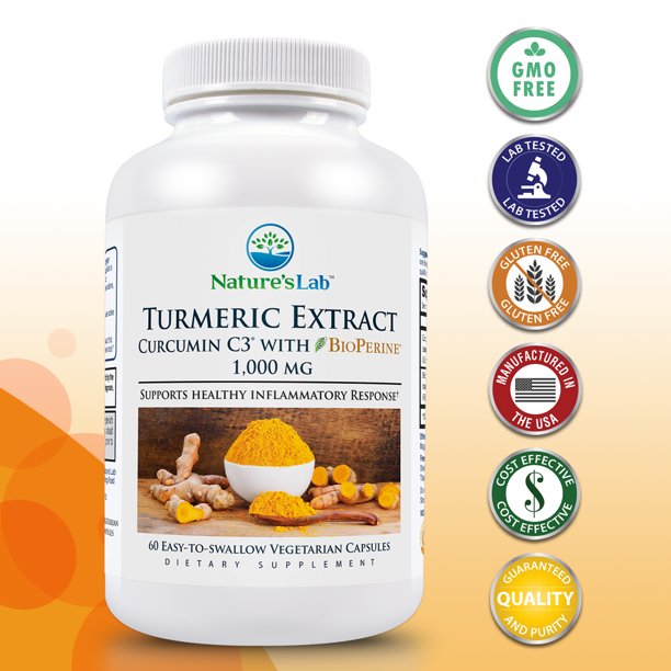 Nature's Lab Turmeric Extract with Curcumin C3 and BioPerine 60 Count