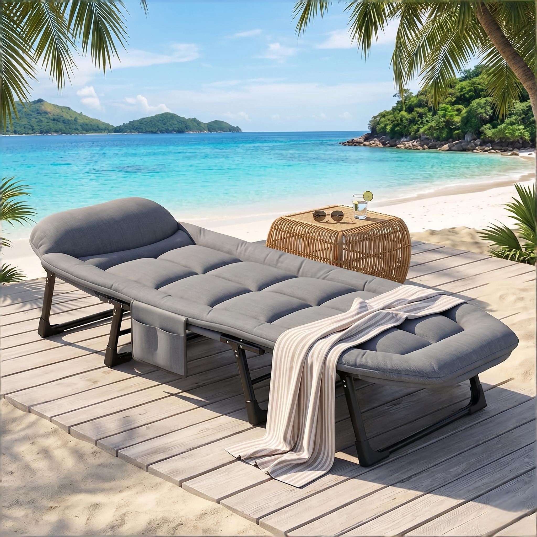 Howcool Patio Folding Chaise Lounge Bed, Ergonomic Single Reclining Cot, Portable Heavy Duty Outdoor/Indoor Folding Bed for Garden, Patio, Camping & Office