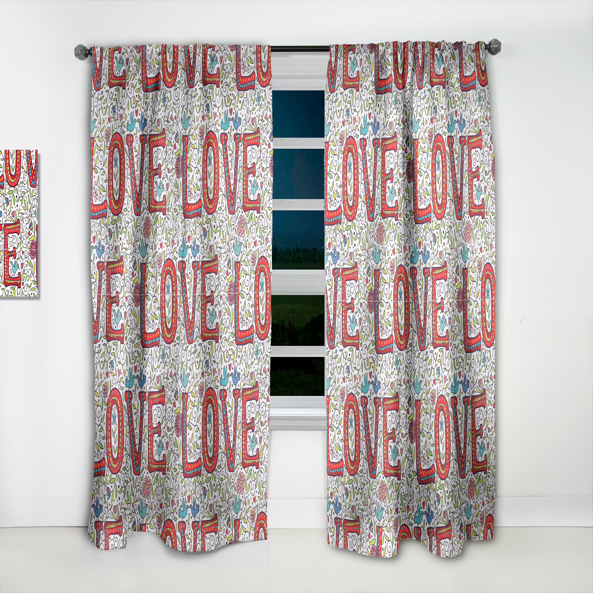 Designart 'Red Color Love Pattern' Modern & Contemporary Curtain Panel
