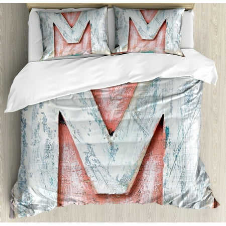 Letter M Duvet Cover Set Old Wood Capital Letter M Natural Worn