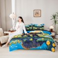 thumbnail image 4 of Castle Fairy Flat Art Brown Bear 7-Piece Twin Bedding for Teens,Snowy Mountain Pine Forest Bedding Comforter Set,Blue Green Brown,Black Reversible, 4 of 7