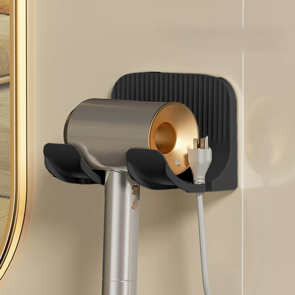 Estante para secador de pelo de baño sin perforaciones, soporte de pared para secador de pelo, resistente al agua y a la humedad, con adhesivo sin dejar rastro.