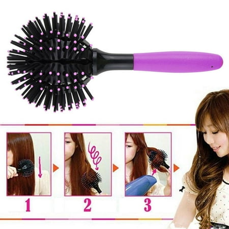 3D Bomb Curl Hair Brush Ball Stylings Spherical Massage Comb Curler Heat Resistant Hair Hair Curling Tool - Purple (New product (Best Way To Curl Your Hair Without Heat)