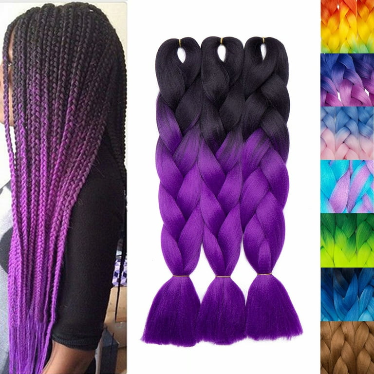 Benehair Jumbo Braiding Hair Extensions 24 Afro Box Braids Crochet Twist  Braid Ponytail 24 Dark Black to Dark Purple