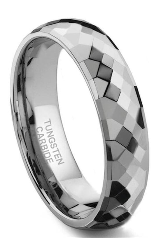 Tungsten Carbide 6MM Faceted Wedding Band Ring Sz 6.5