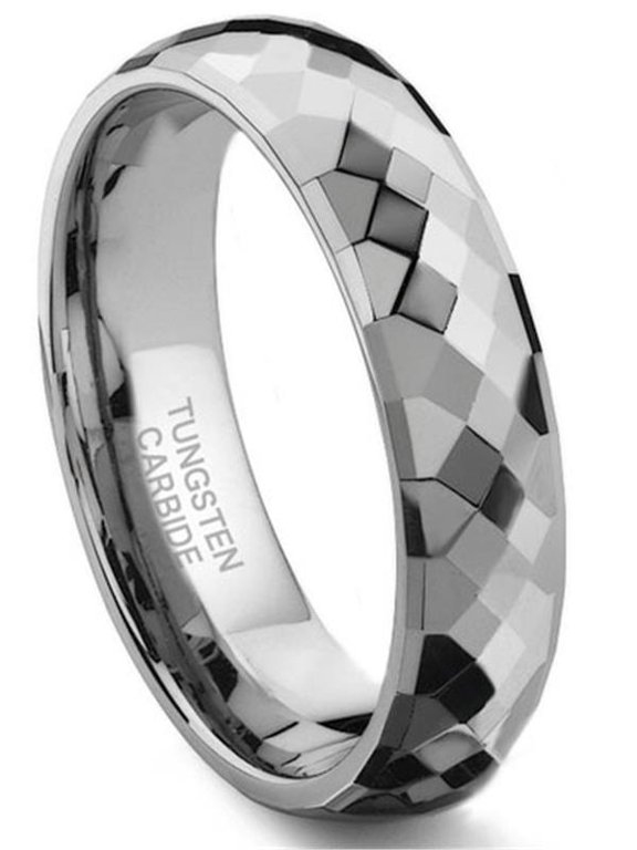 Tungsten Carbide 6MM Faceted Wedding Band Ring Sz 9.0