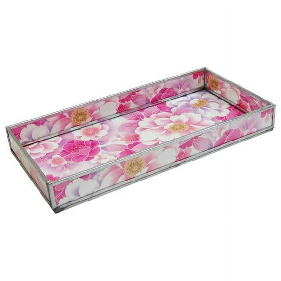Pink Floral Print Decorative Glass Tray