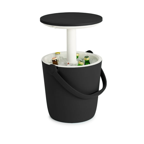 Keter Go Bar 16.8 QT Durable Ice Chest Cooler Portable 2in 1 Picnic Table with Beer and Wine Cooler with Carrying Handle , Graphite