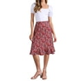 thumbnail image 1 of Faldas midi florales para mujer Inspire Chic, con volantes, cintura alta, fluida, en línea A, con abertura, de longitud hasta la rodilla, XL, rojo oscuro, 1 of 6