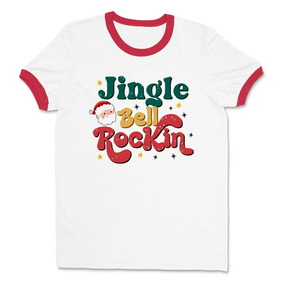 Jingle Bell Rockin' Ringer Tee Shirt Unisex X-Large White/Red