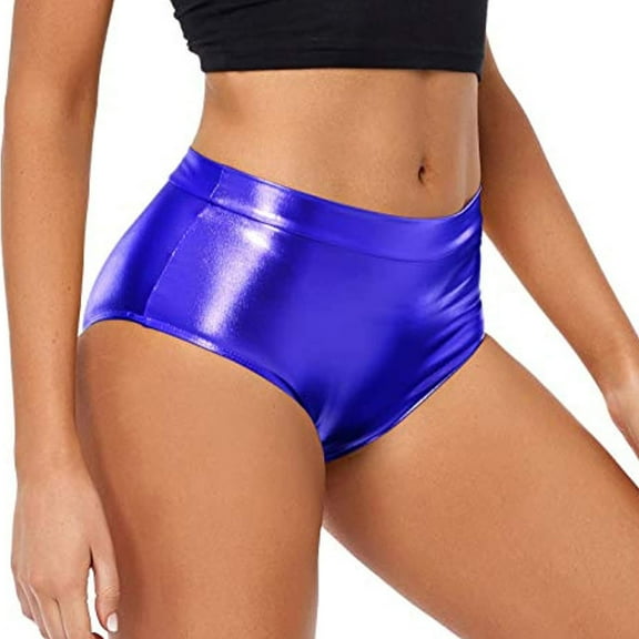 Mepaouo Women's Metallic Booty Shorts Shiny High Waisted Rave Dance Bottoms for Festivals Sizes S-L