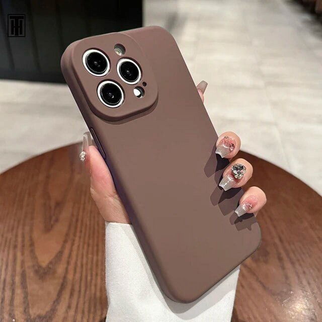 Coque en Silicone Antidérapante de Luxe pour iPhone 15 14 13 12 11 Pro Max Plus Protection Antichoc pour Lentilles Souples