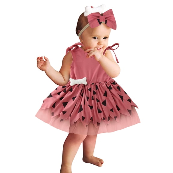 Landzoo Halloween Toddler Girls Dress Geometric Print Sleeveless Crew Neck With Headwear Soft Girls Dresses Size 2-3 Years