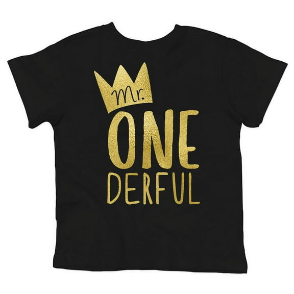 Boys 1st Birthday Outfit Mr One-Derful Tee Shirt for Boys 1st Birthday Shirt Gold on Black Short Sleeve