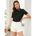thumbnail image 3 of DARING DIVA Bow Tie Neck Office Elegant Short Sleeve Blouse Top 2XL Black, 3 of 6