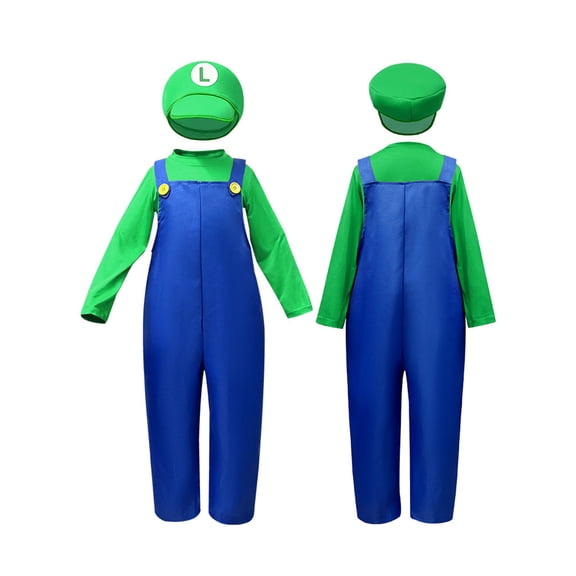 Zydvens Plumber Costume - Red Green Long Sleeve Overalls Jumpsuit - Video Game Character Dress Up with Hat Mustache Gloves Set