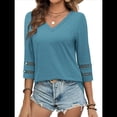 thumbnail image 2 of Blusas Elegantes e Informales de 3/4 para Mujer, Camisetas de Cuello en V A , Ropa de Verano 2025. Azul Mar L, 2 of 7