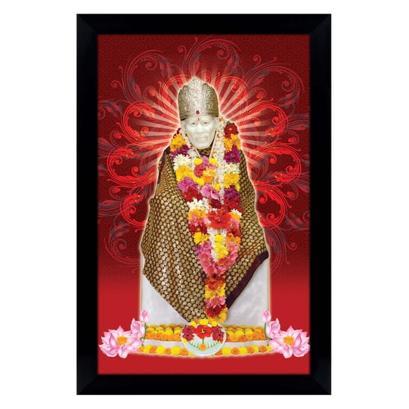 IBA Indianbeautifulart Elegant And Religious God Photo Frame Sai Baba Poster With Frame Black Wall Frame DeityPhotoFrame Wall DecorFor Home/ Office/ Temple