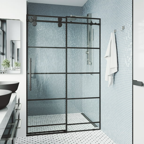 VIGO 6872inch Grid Elan Adjustable Sliding Shower Door in Matte Black