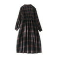 thumbnail image 4 of BRGZLK Women's Plaid Midi Dress Classic Plaid Polo Collar Ruffled Vintage Long Sleeve Dress with Belt Spring Summer Casual Outfit Coffee XL, 4 of 5