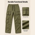 thumbnail image 4 of Cargo Pants For Men Casual Wide Leg Relaxed Fit Tactical Work Pants Mens Fall Fashion Elastic Waist Drawstring Long Trousers With Mult Pockets, 4 of 4