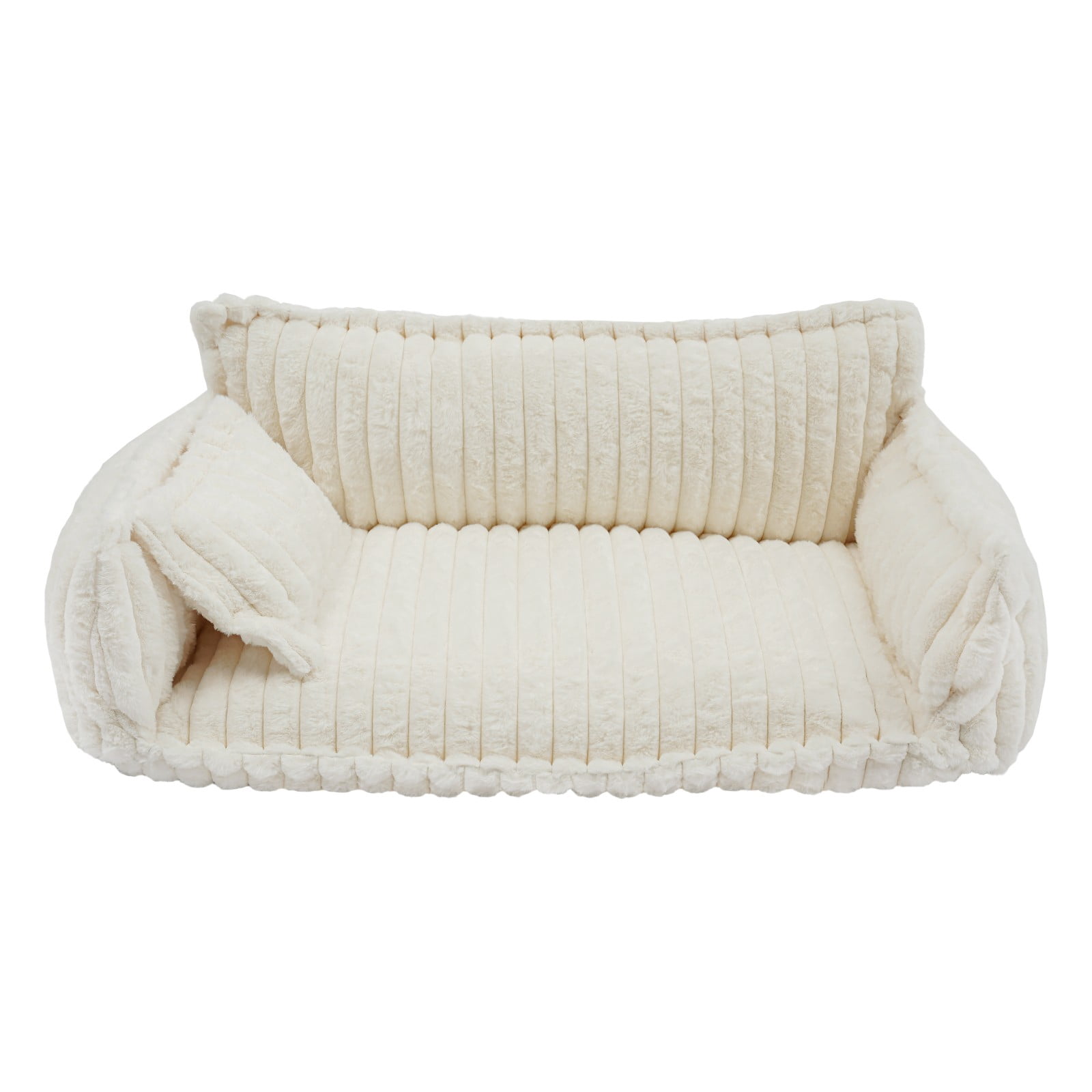 Dog Bed Sofa, XL Plush Pet Couch with Removable Washable Cover, Orthopedic Cushion & Pillow, Non-Slip Bottom for Large Dogs Cats, Modern Home Pet Furniture, White