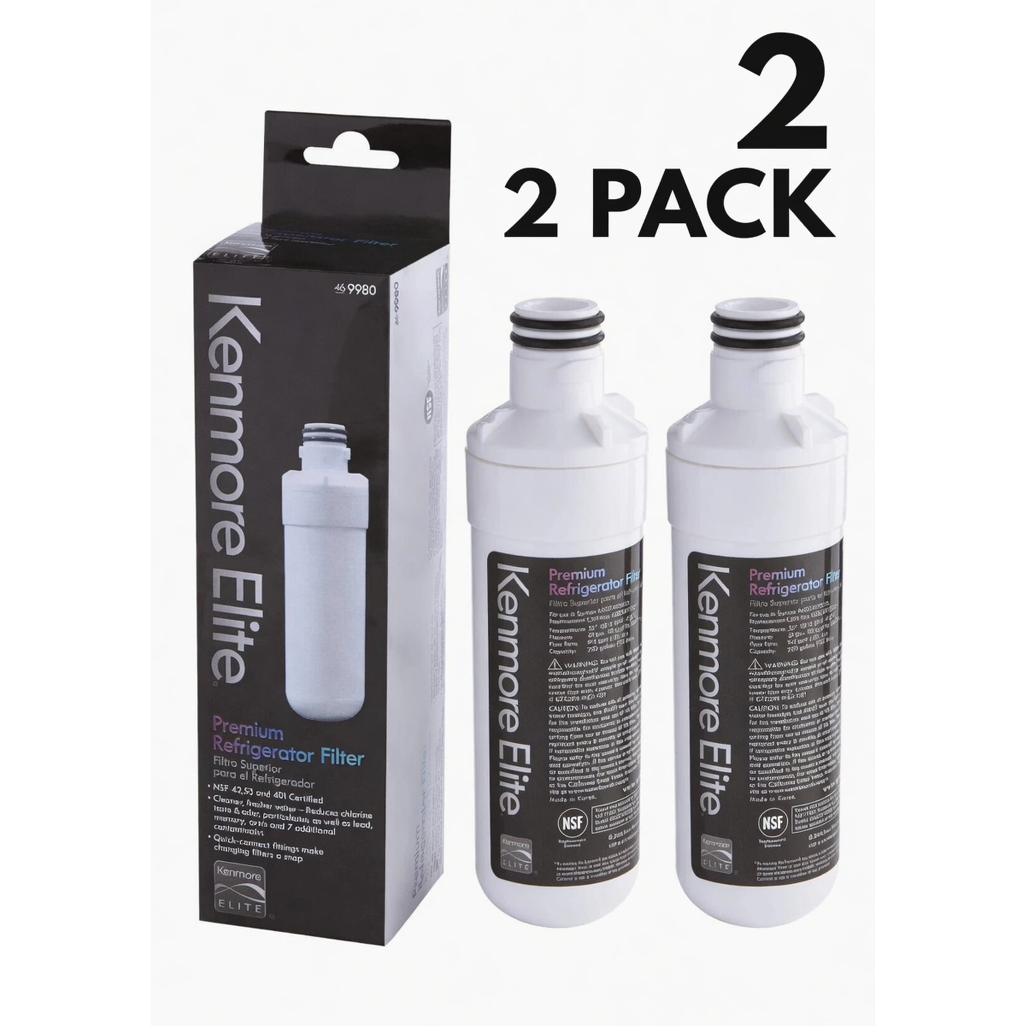 2-Pack 9980 Refrigerator Water Filter Compatible for LG LT1000P and Kenmore Elite 46-9980, ADQ747935