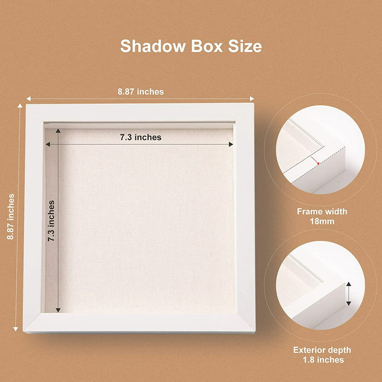 8x8 Shadow Box Frame Light Real Wood with a White Acid-Free