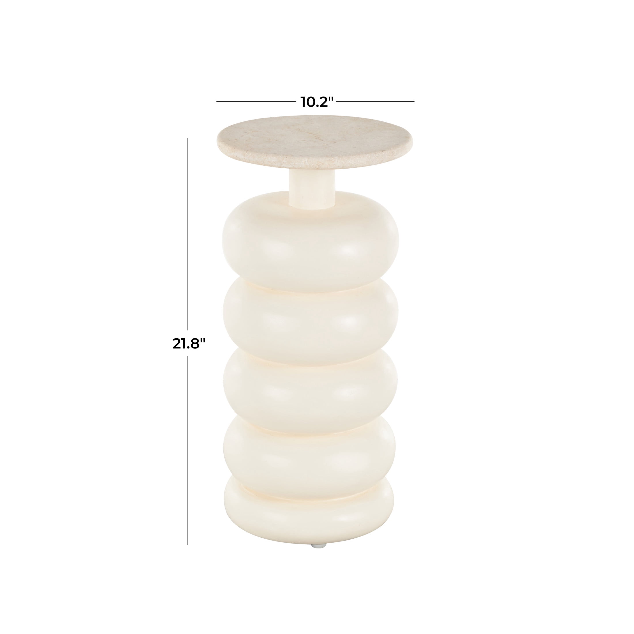 DecMode 10" x 22" Cream Teak Wood Handmade Carved Bubble Inspired Accent Table with Marble Tabletop, 1-Piece