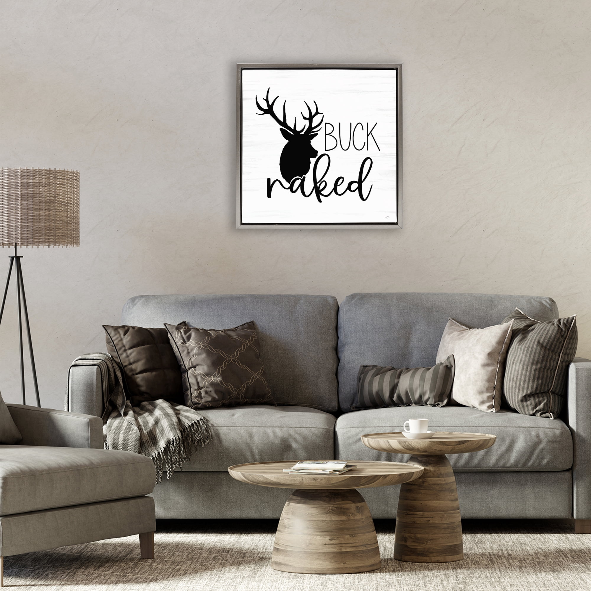 Stupell Industries Buck Naked Silhouette Gray Framed Floater Canvas Wall Art, design by Lux + Me Designs