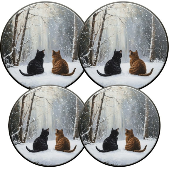 Electric Stove Burner Covers, Set of 4, Round Burner Cover,8 and 10 Inch,Cats Sitting in Winter Forest