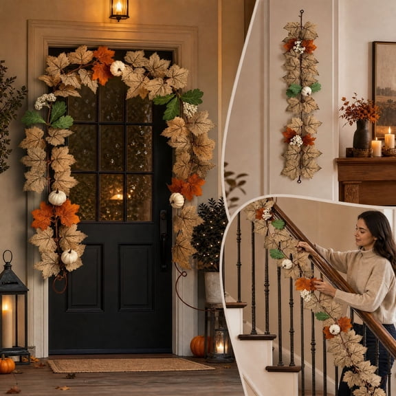 78.7 Inch Halloween Artificial Rattan Garland, Spooky Home Decor for Fireplace Mantel Stairs Doors Windows, Halloween Party Decoration