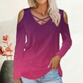 thumbnail image 2 of gakvbuo Cold Shoulder Shirts For Women 2023 Trendy V Neck Criss Cross Sweatshirt Long Sleeve Blouse Tunic Tops Basic Tee, 2 of 4