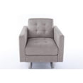 thumbnail image 3 of Victoria Beige Linen Fabric Armchair with Metal Legs, Side Pockets, and Pillow, 3 of 6