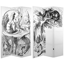 Oriental Furniture 6 ft. Tall Alice in Wonderland Canvas Screen - 3 Panel
